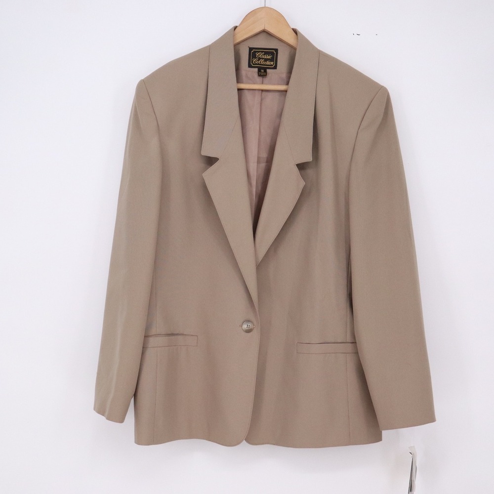 Classic Collection Blazer Womens 16 Sears Stone Tan Single Button NEW